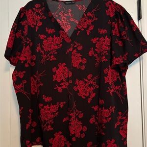 Floral Red and Black Women's Top